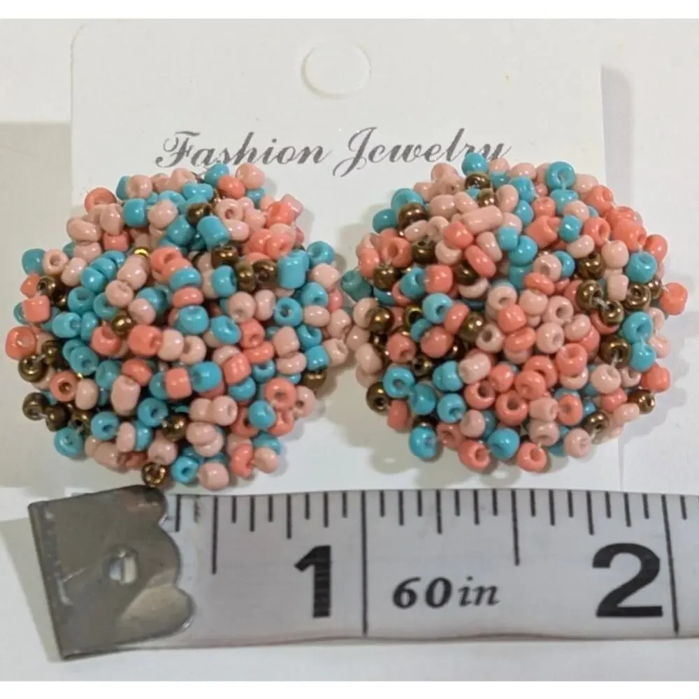 Boho Seed Bead Stud Earrings MultiPink Blue Bronze Fashion Jewelry + Gift Pouch